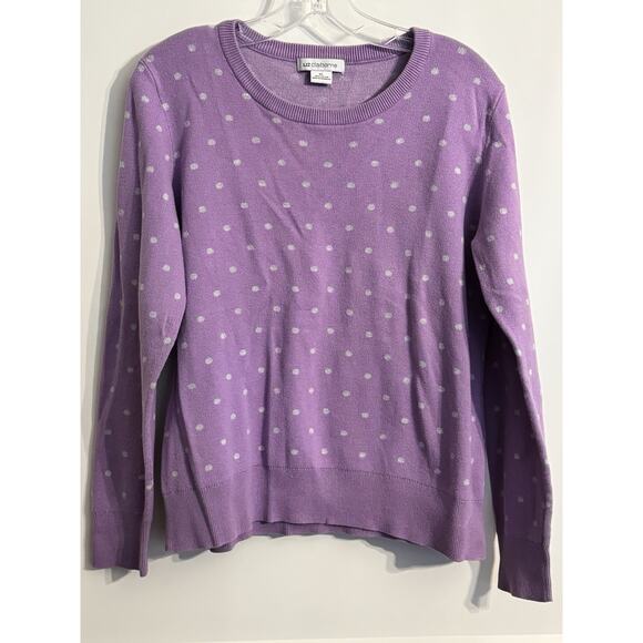 Liz Claiborne Sz XL Cotton Purple And Grey Polka Dot Preppy Old Money Academia - Picture 1 of 7